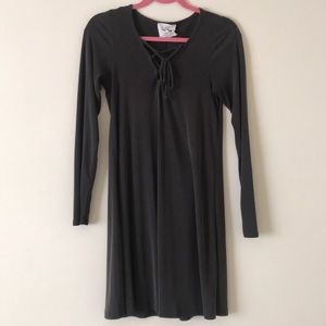 Olive green jersey lace-up long sleeve dress